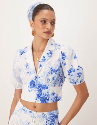 Madalena crop blouse in blue and white - part of a set-Multi