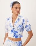 [Nobody's Child] Nobody's Child Madalena crop blouse in blue and white (part of a set)-Multi 14 Blue and white