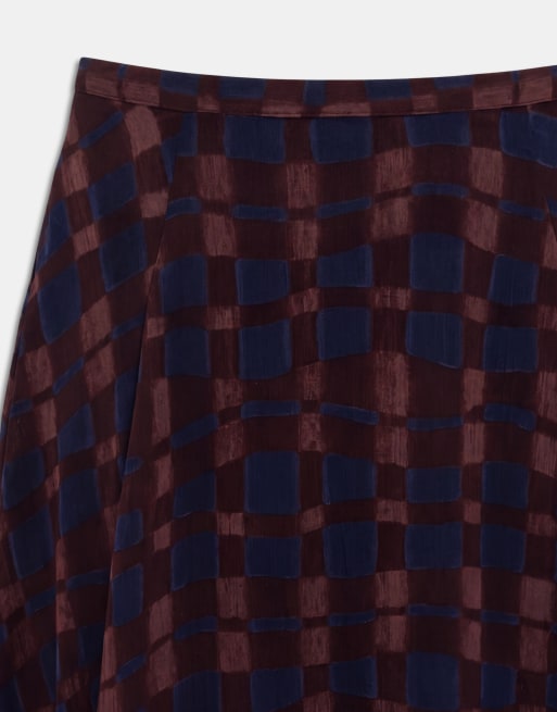 Nobody's Child Madden chiffon pleated volume maxi skirt in blue and burgundy check, 9 of 9
