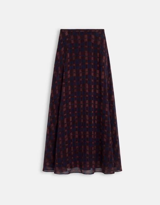 Nobody's Child Madden gonna lunga in chiffon plissettata a volume a quadri blu e bordeaux, 6 di 9