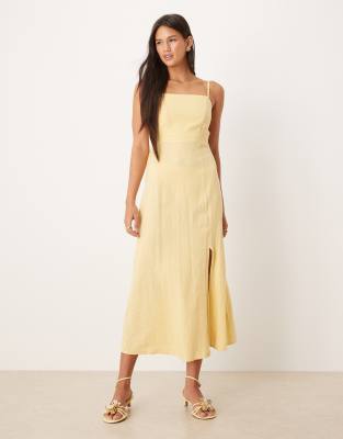 Nobody's Child Maddie Square Neck Strappy Midi Dress In Yellow