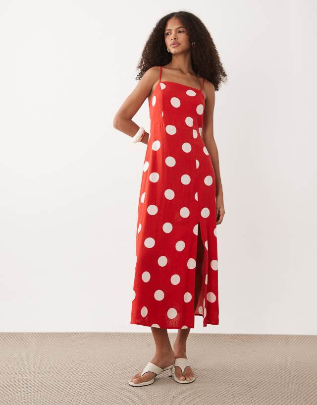 red polka dot bridesmaid dresses Nobody's Child - Maddy Midi Dress - Women - Linen/Viscose - 6 US Size:AU30 1950 Vintage Dress for concert outfit LUMIERE | Delicate beaded