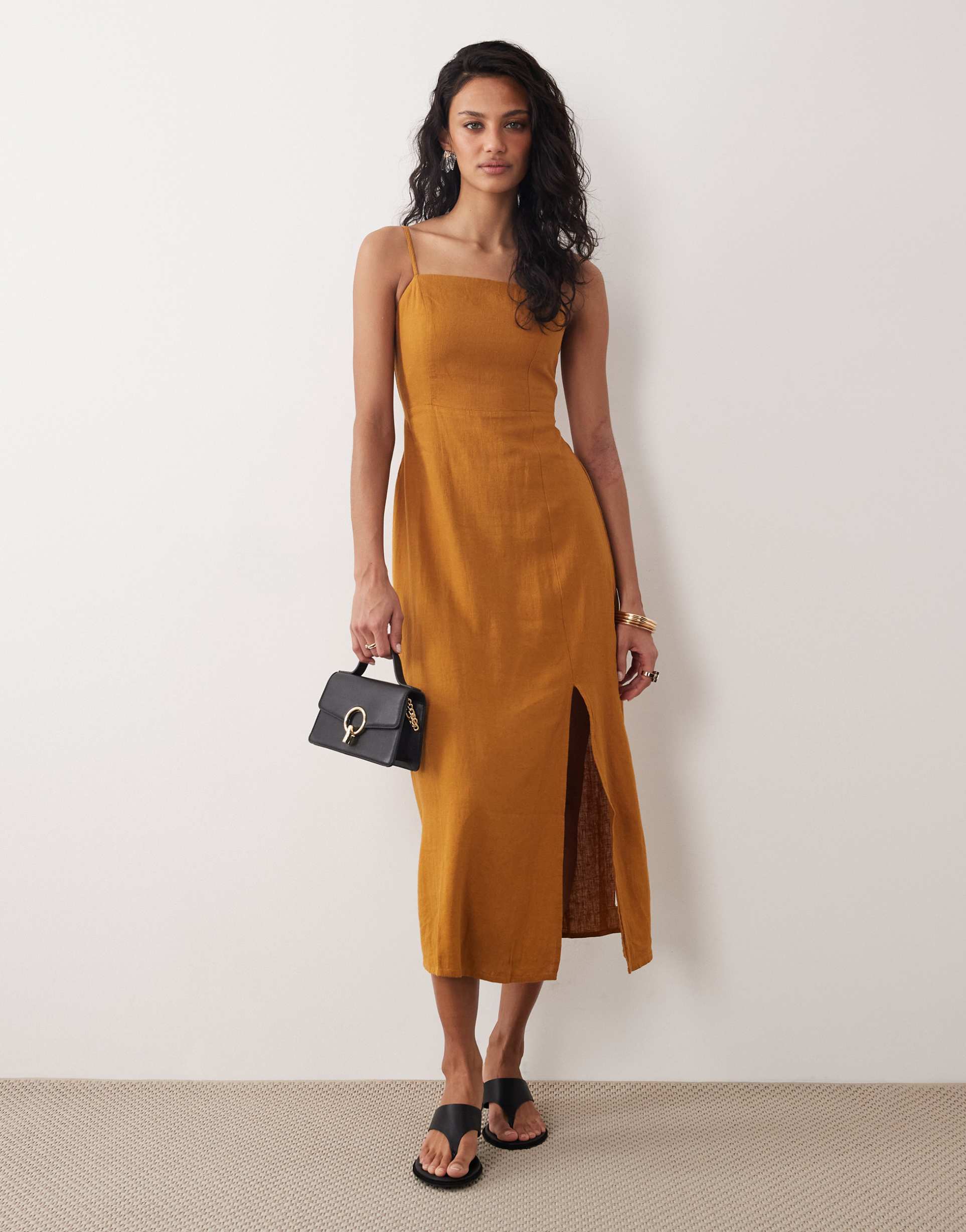 nobody's child maddy slip midi dress in tangerine