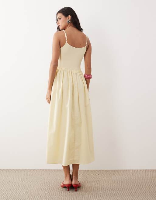 Nobody's Child – Madelyn – Camisole-Midikleid in Gelb mit geripptem Oberteil und gerafftem Rock, 3 von 4