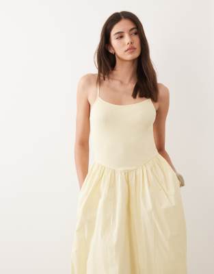 Nobody's Child Madelyn Ribbed Bodice Ruched Skirt Cami Midi Dress In Yellow