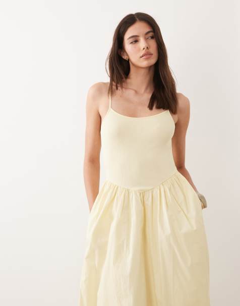 Nobody's Child Madelyn ribbed bodice ruched skirt cami midi dress in yellow - view 1