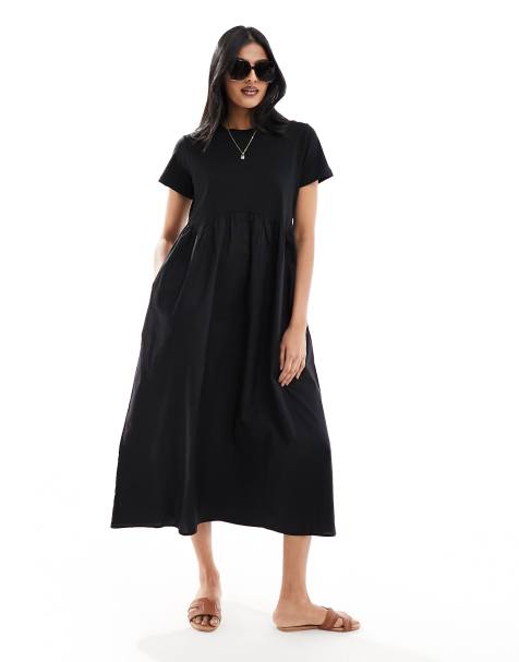 Black Spot Print Lace Trim Joni Midi Dress