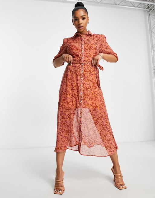 Nobody's Child - Malika - Gelaagde jurk van chiffon met fijne print in oranje