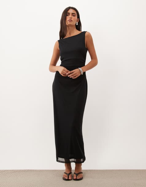 Nobody's Child Margot mesh slash neck open back midi dress in black - view 1