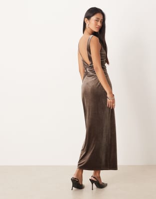 Margot - Robe mi-longue dos nu en velours - Marron-Brown 36