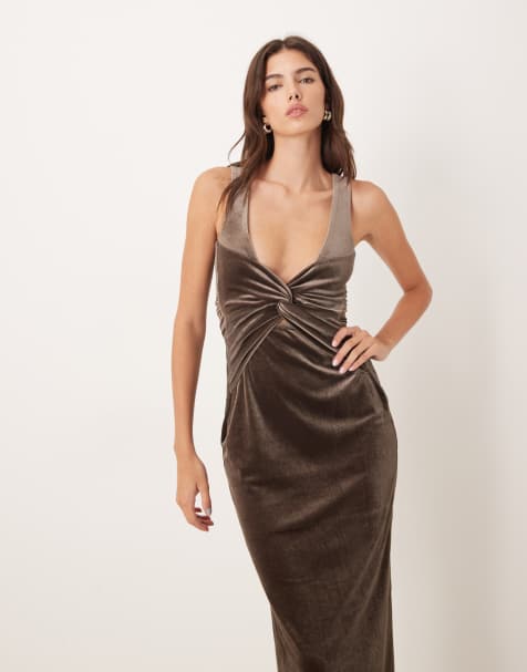 Nobody's Child - Margot - Robe mi-longue dos nu en velours - Marron - view 1