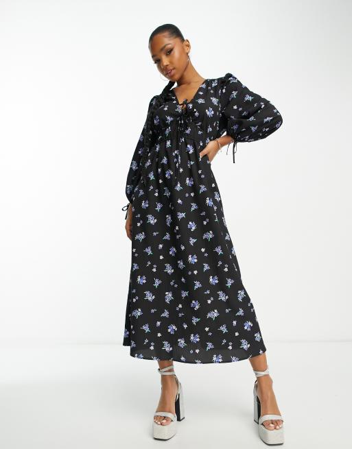 Nobody's Child Margot tie sleeve midi dress in ditsy blue floral | ASOS