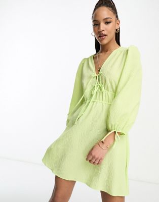 Nobody's Child Margot tie sleeve mini dress in lime green - ASOS Price Checker