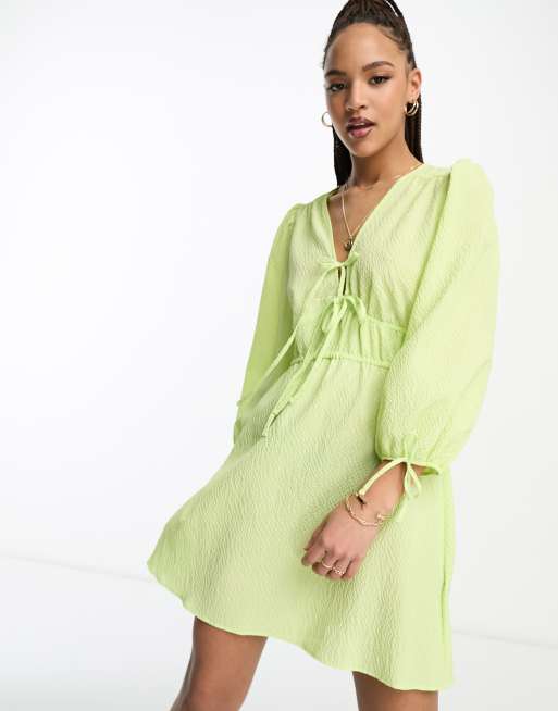 Nobody's Child Margot tie sleeve mini dress in lime green