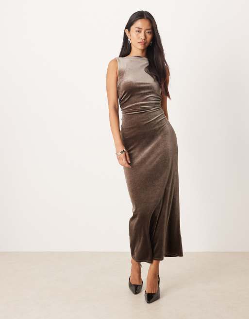 Nobody's Child Margot velvet sleeveless midi dress in brown | ASOS
