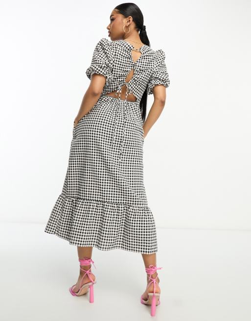 Nobody's Child Maria lace up back smock midi dress in mono gingham, 2 of 4