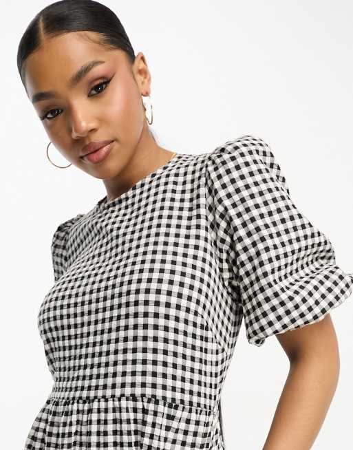 Black gingham tie 2024 waist tea dress