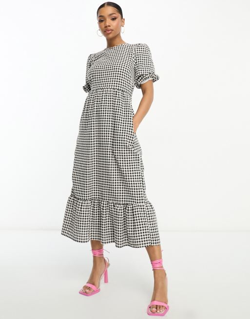 Nobody's Child Maria lace up back smock midi dress in mono gingham, 4 of 4