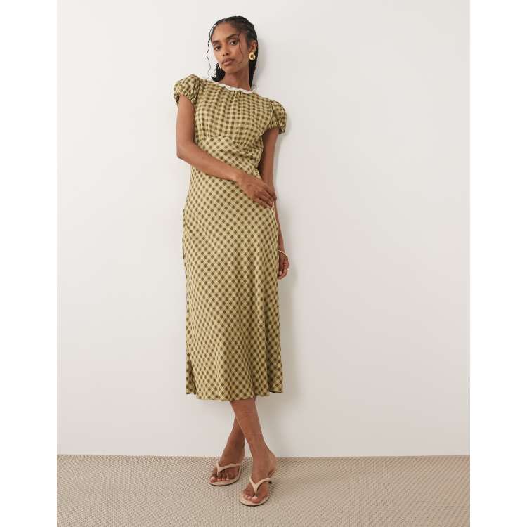Nobody's Child Marianna scoop neck puff sleeve lace trim tea midi