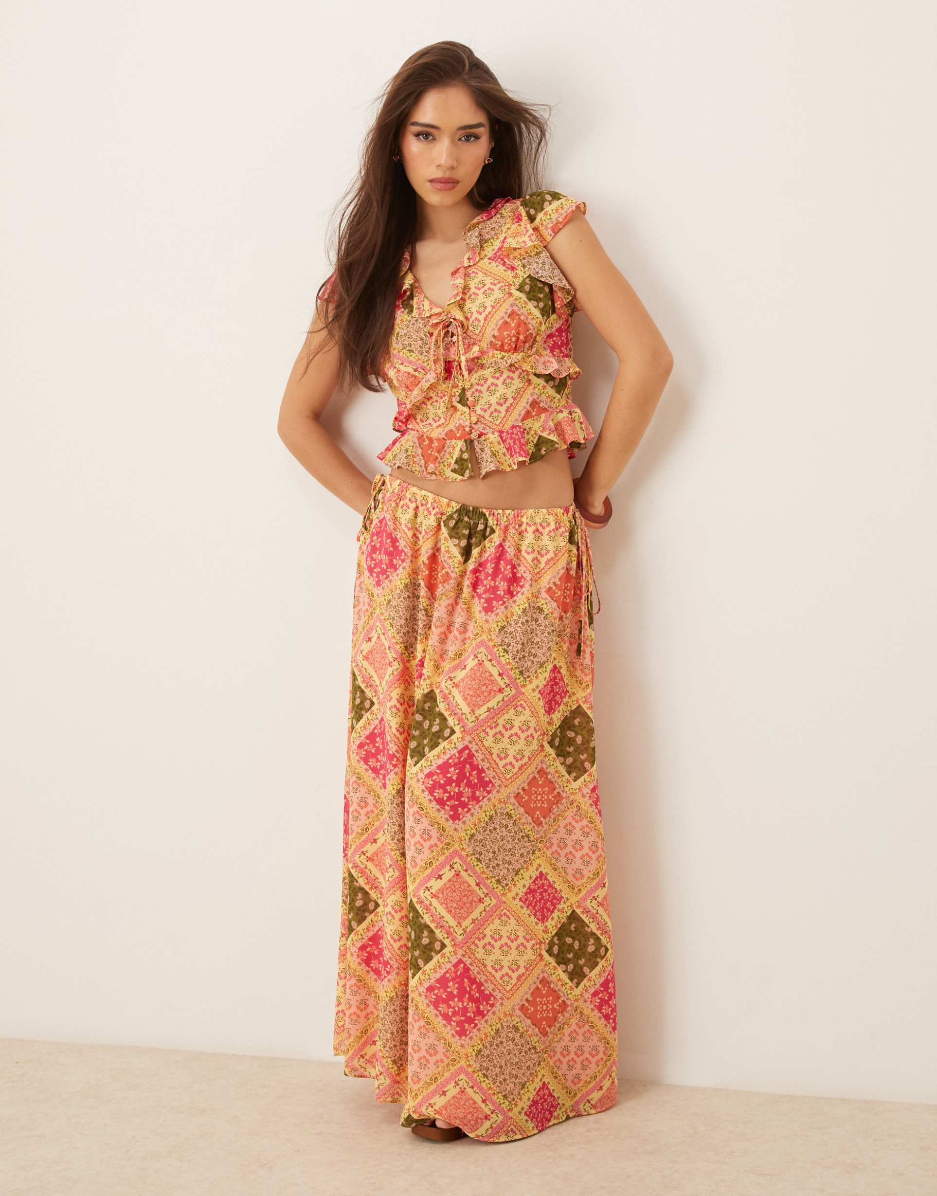 nobody's child marigold maxi skirt in tile print - part of a set