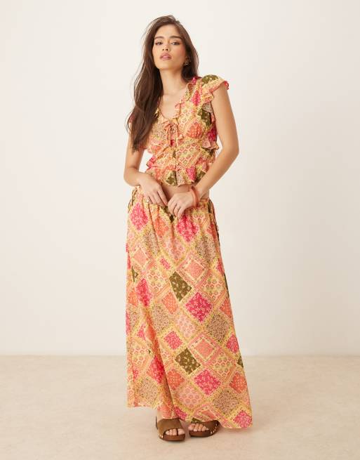 Nobody's Child Marigold ruffle detail top in tile print - part of a set