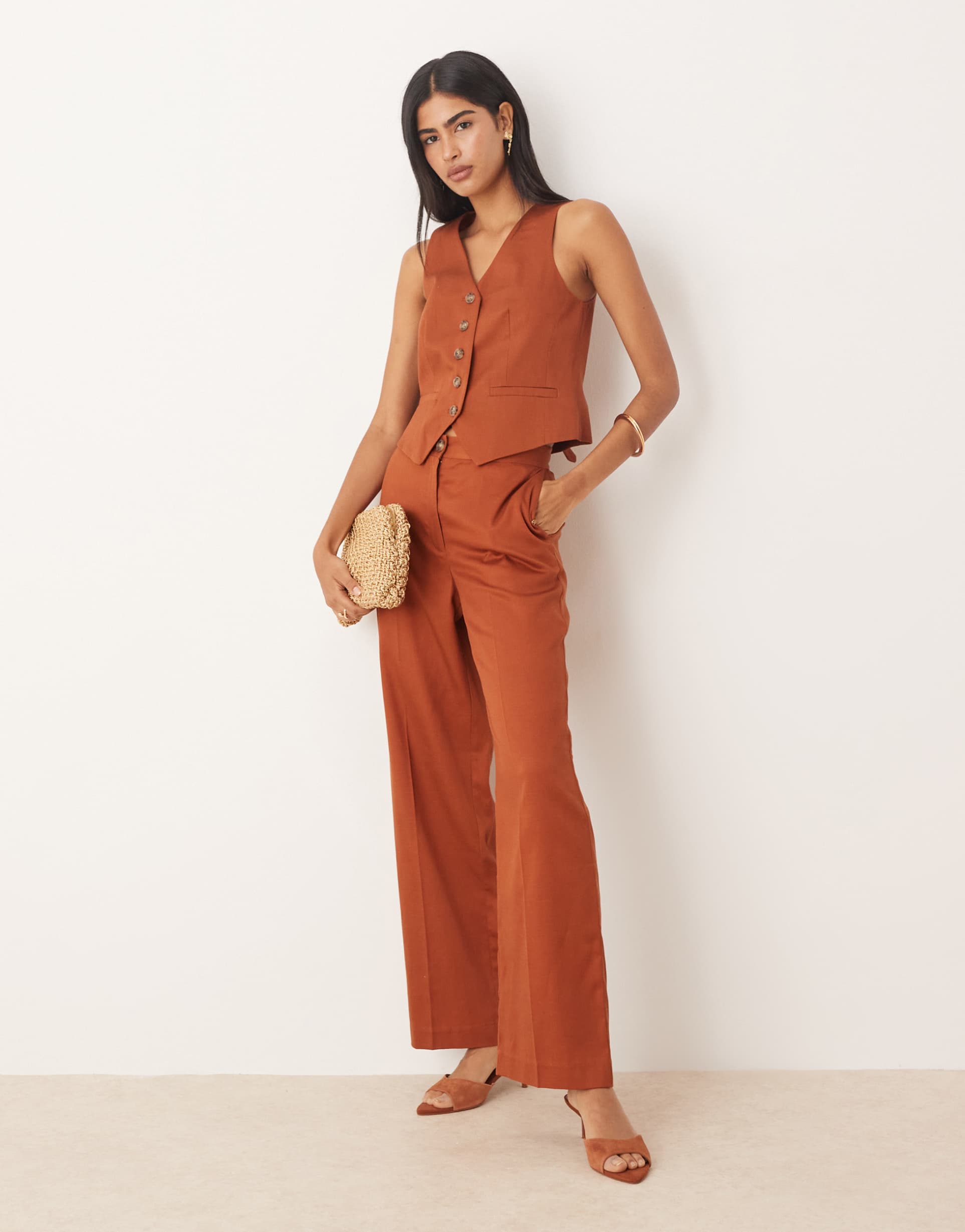 nobody's child marion straight leg pants in rust - part of a set