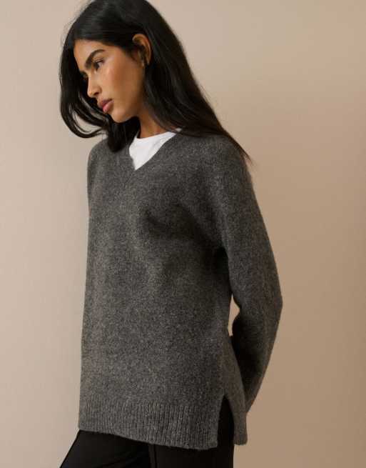 Nobody's Child Marl v-neck longline jumper in grey, 3 of 5