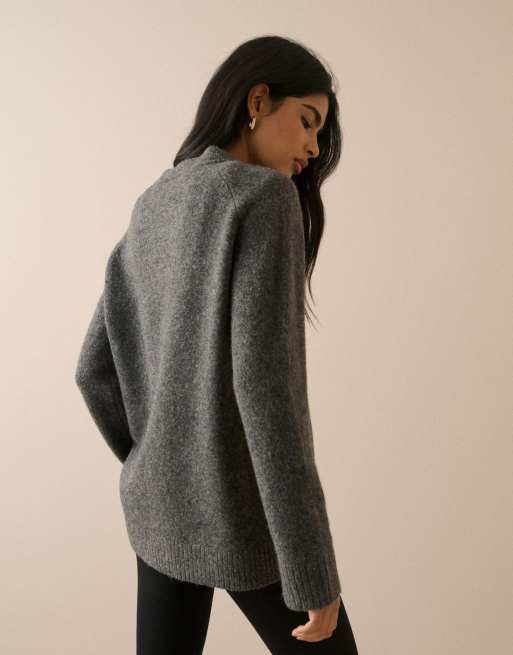Nobody's Child Marl v-neck longline jumper in grey, 5 of 5