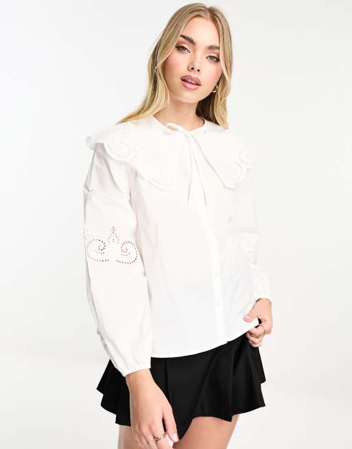 Nobody's Child Marlene embroidered blouse with collar in white | ASOS