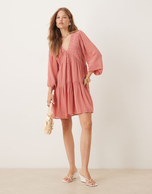 boho pink mini dress Nobody's Child Marley v-neck in dusky Union Made Vintage 80s Mini length Material Quantity:460 cards Elegant Knit Midi Dress