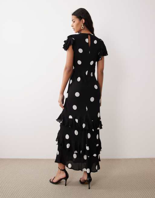 Nobody's Child – Marley – Gepunktetes Midaxi-Kleid in Schwarz mit Rüschen, 2 von 4
