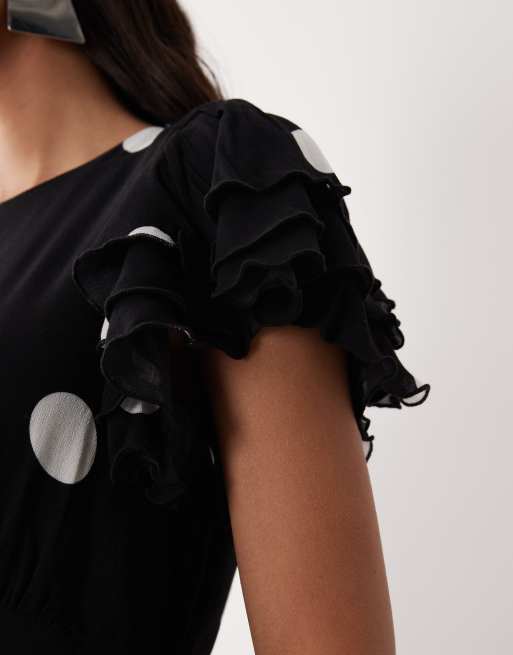Nobody's Child Marley midaxi ruffle dress in black polka dot, 4 of 4