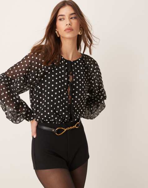 Nobody's Child Marlow ruffle blouse in black spot