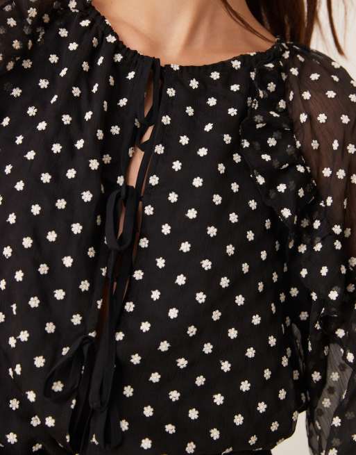 Nobody's Child Marlow ruffle blouse in black spot, 2 of 4
