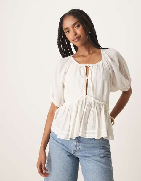 Nobody's Child - Martha - Hvid boho-top med bindedetaljer - view 1