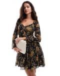 [Nobody's Child] Nobody's Child Martina sweetheart mini dress in dark floral print-Multi 8 MULTI