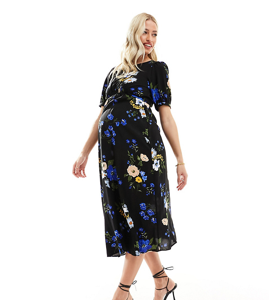 Nobody's Child Maternity Bonnie Midi Dress In Blue Floral-multi