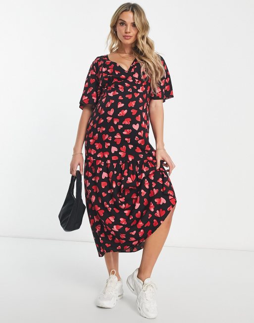 Zara heart print outlet midi dress