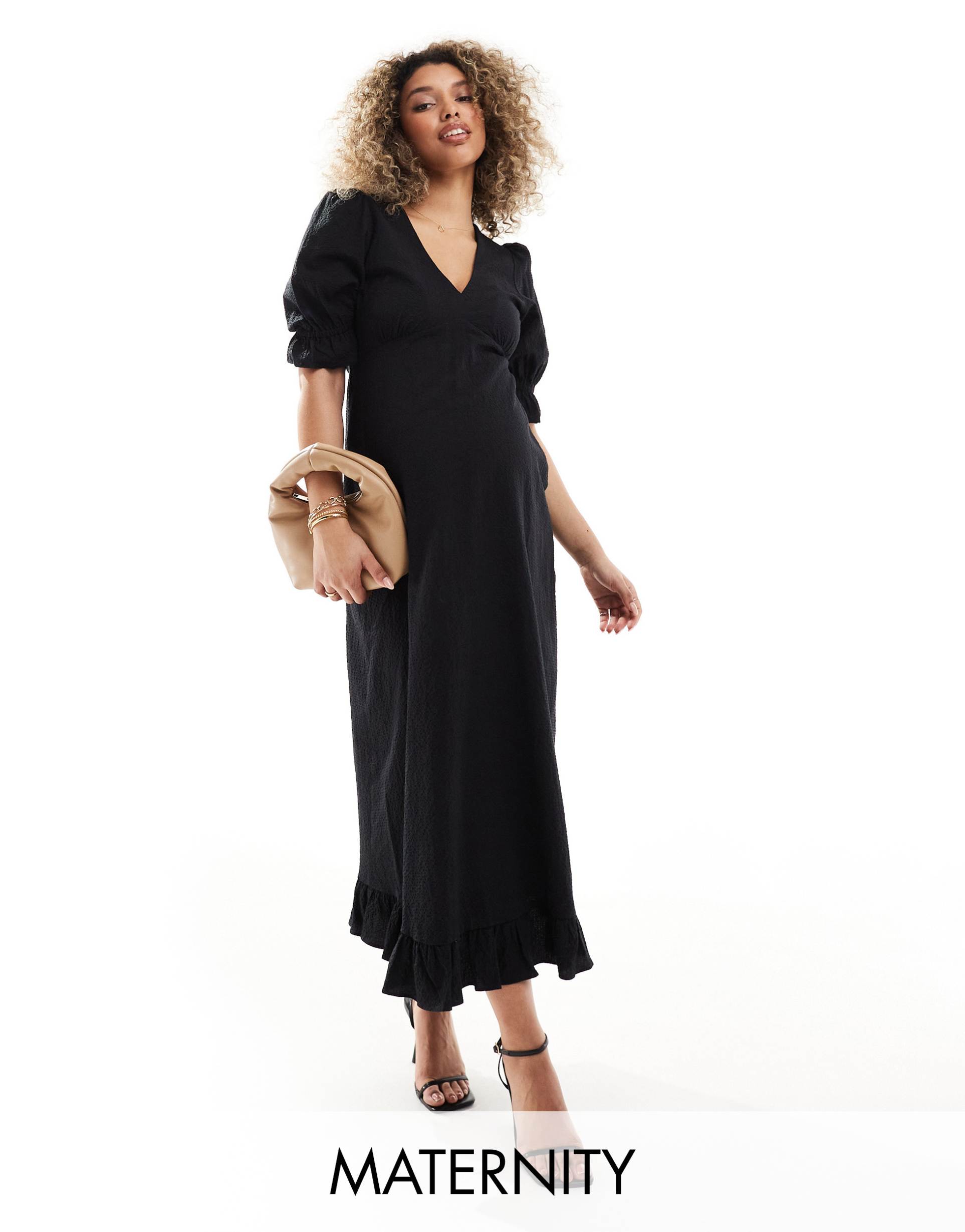 nobody's child maternity delilah puff sleeve midi dress in black