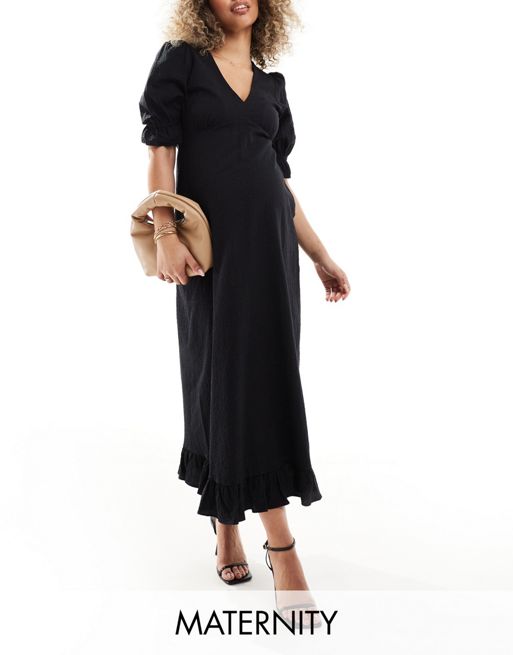 Nobody's Child Maternity - Delilah - Vestito midi nero con maniche a sbuffo