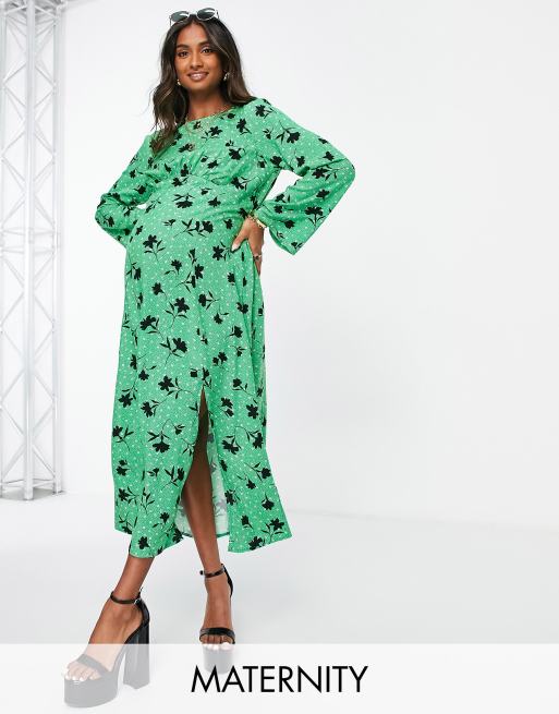 Nobody s Child Maternity fluted sleeve tea dress in green floral