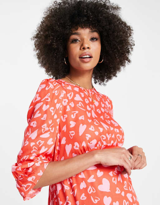 Nobody's Child Maternity frill midi tea dress in red heart print