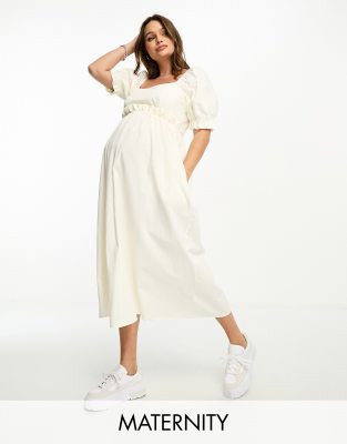 Nobody's Child Maternity – Ginger – Midikleid in Creme mit Babydoll-Passform, Umstandsmode