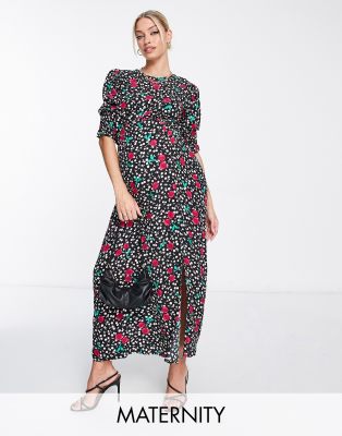 Nobody's Child Maternity Luna Dress In Cherry Print-black