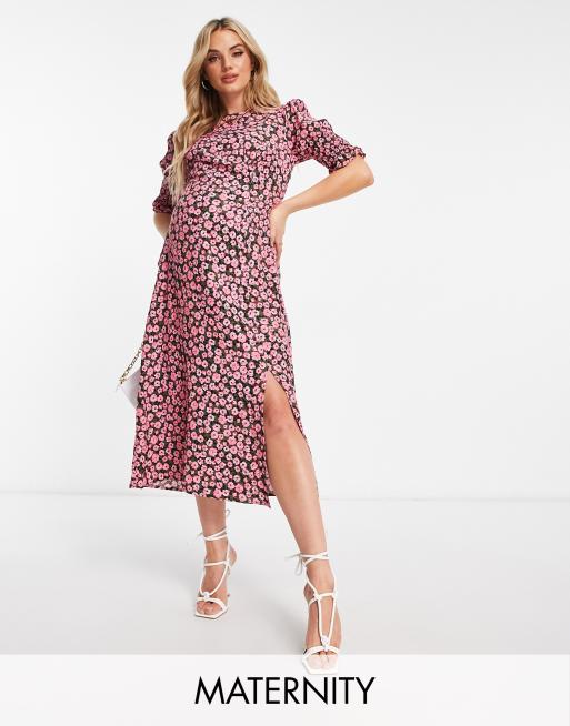Nobody's Child Maternity - Luna - Midi jurk met split in fuchsia gebloemd