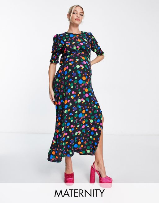 Nobody's Child Maternity Luna midi tea dress in bright disco spot ASOS