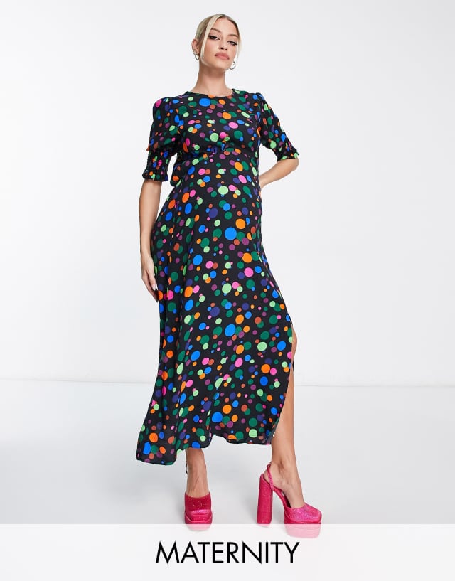 Nobody's Child Maternity Luna midi tea dress in bright disco spot