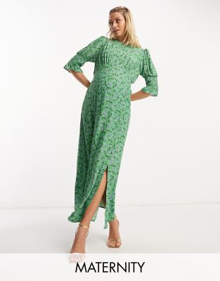Nobody's Child Maternity Luna puff sleeve midi dress in green cherry print - ASOS Price Checker