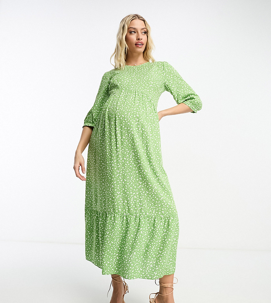 Nobody's Child Maternity Rachel Smock Midi Dress In Green Micro Floral
