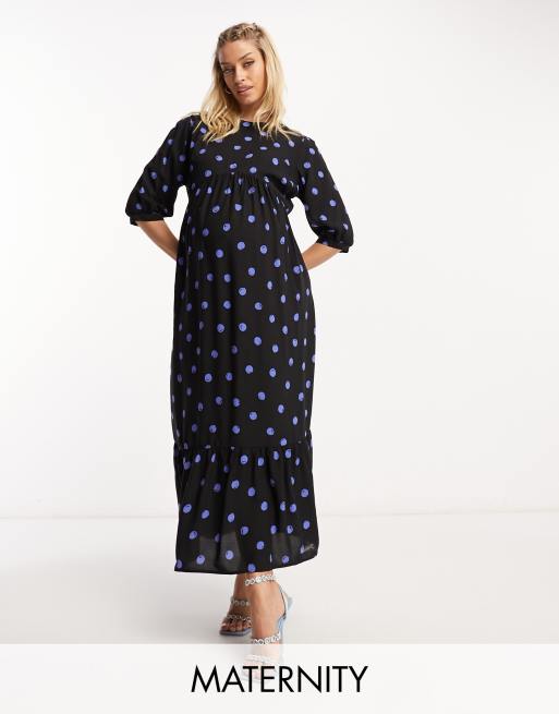 Nobody's Child Maternity - Rachel - Vestito midi blu a pois con maniche a sbuffo